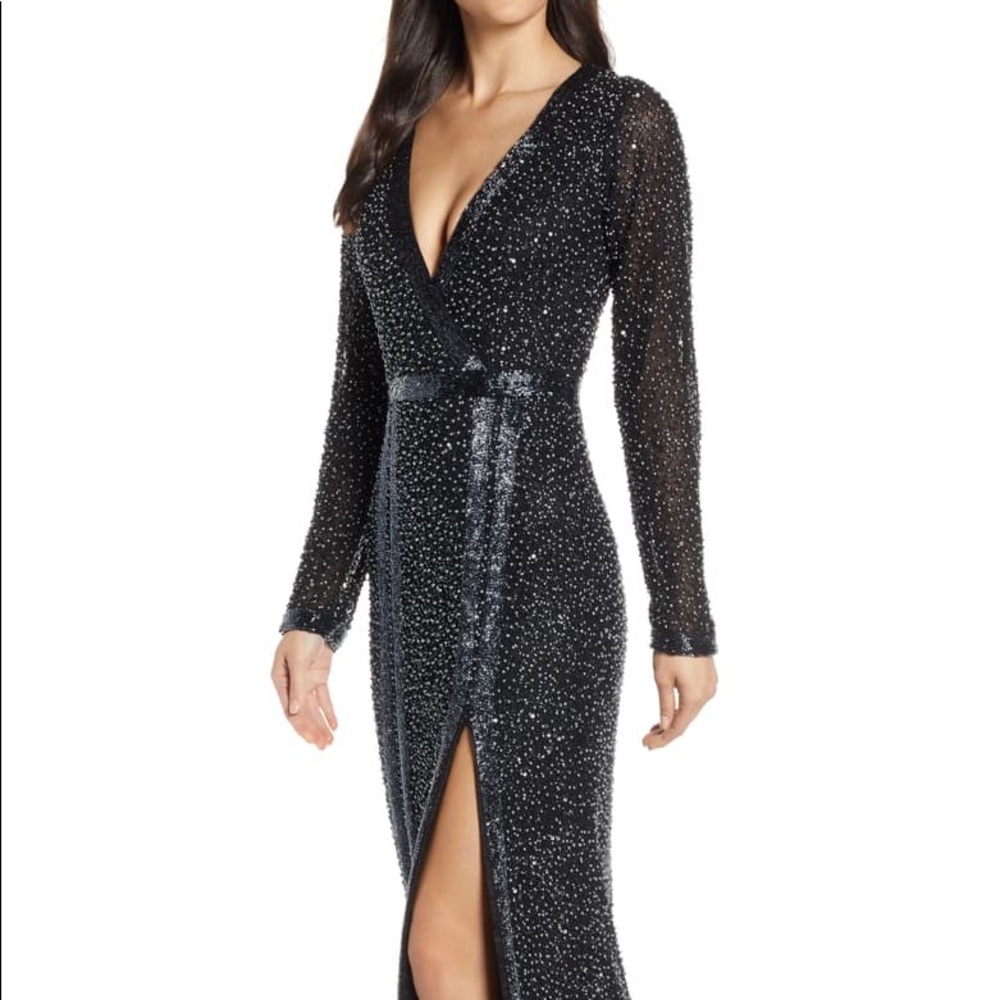 Long sleeve beaded gown